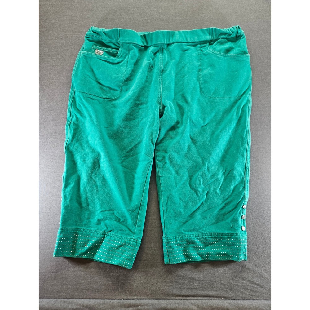 Quacker Factory DreamJeannes Green Rhinestone Pedal Pushers Capri Pants 2X